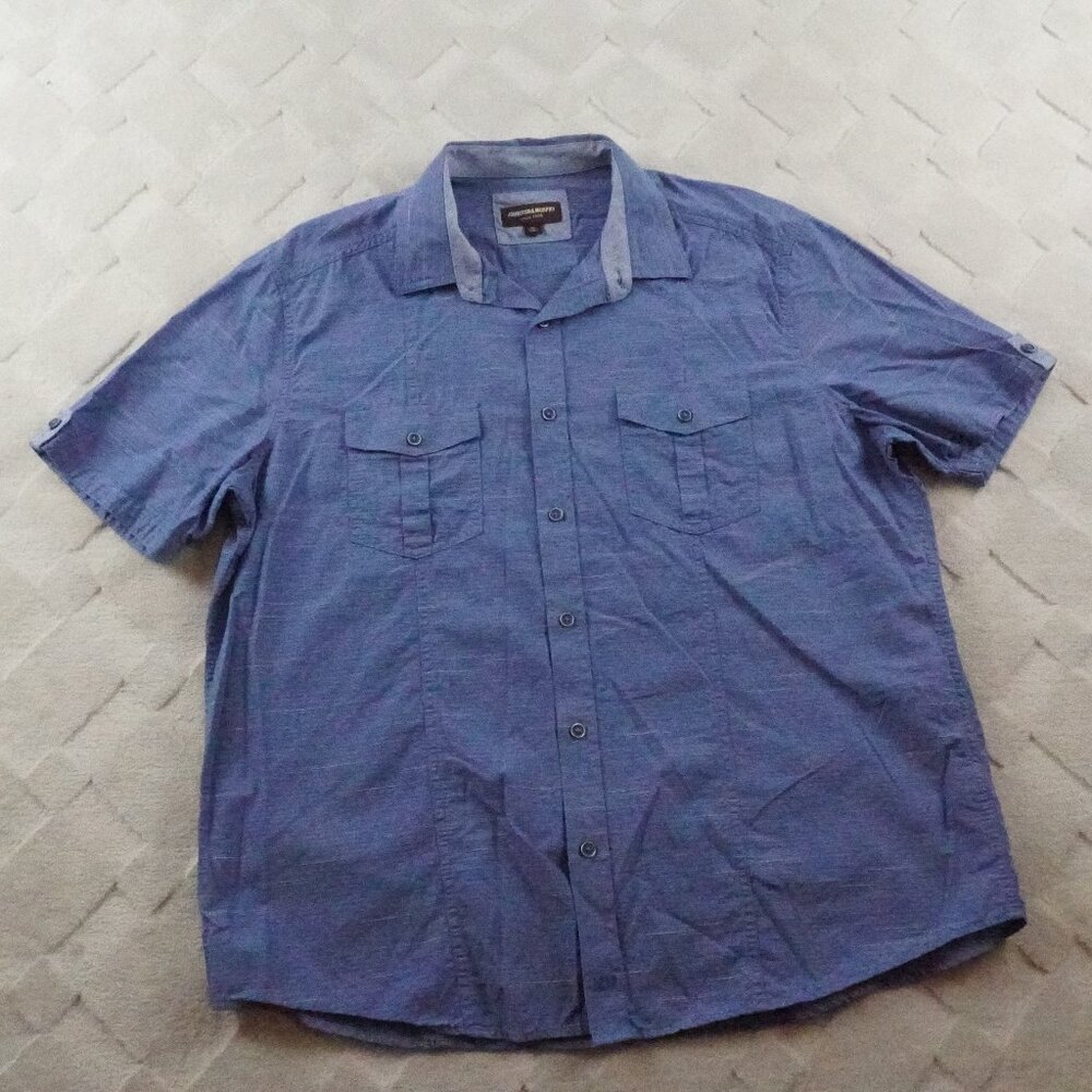 Johnston & Murphy Button Up Shirt Mens Extra Large Solid Blue Utility